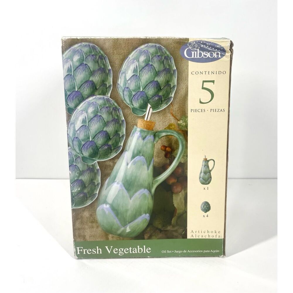 Gibson Cookware Fresh Vegetable 5pc Artichoke Oil Dipping Set Vintage NIB